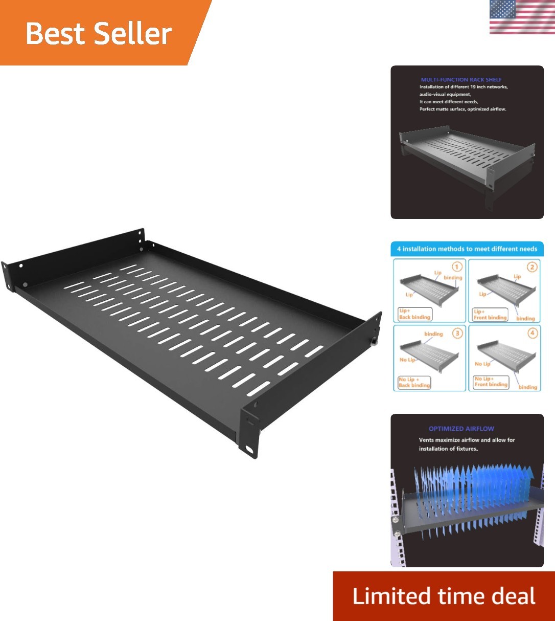 Durable 1U Disassembled Vented Rack Mount Shelf for 19-Inch Equipment