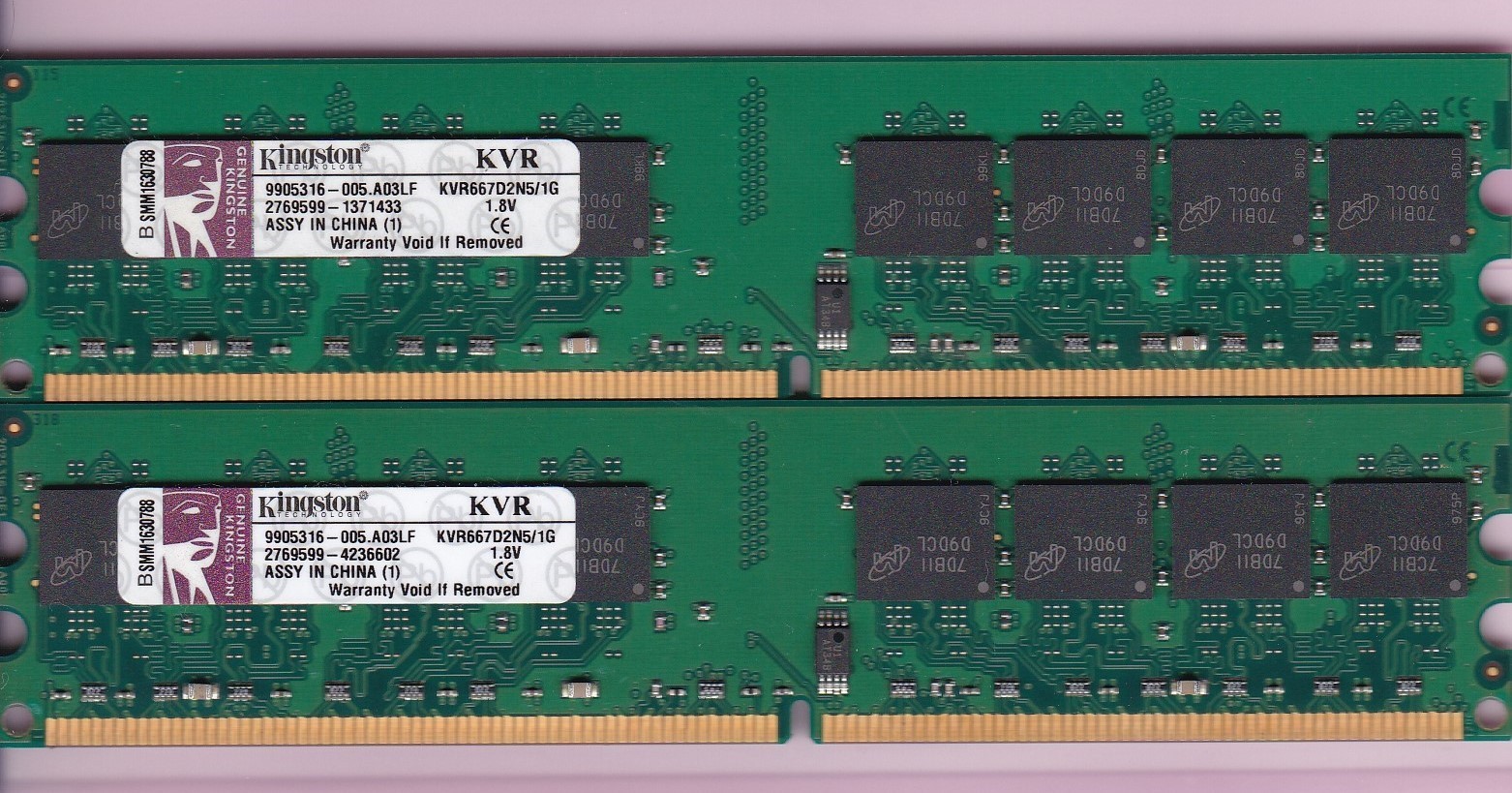 2GB 2x1GB PC2 5300 KINGSTON KVR667D2N5/1G DDR2-667 DESKTOP RAM MEMORY KIT #HK69