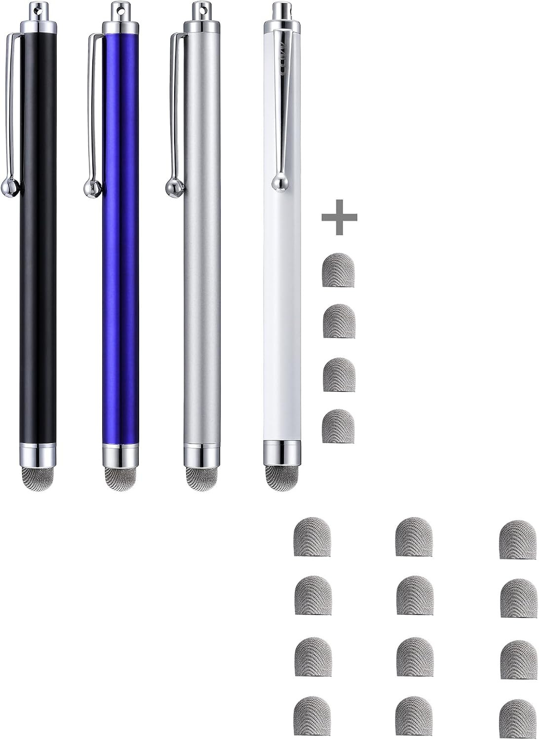 Stylus, 4 Pcs 5.0 Inch Mesh Fiber Tip Stylus Pens for Touch Screen + 12 Pcs