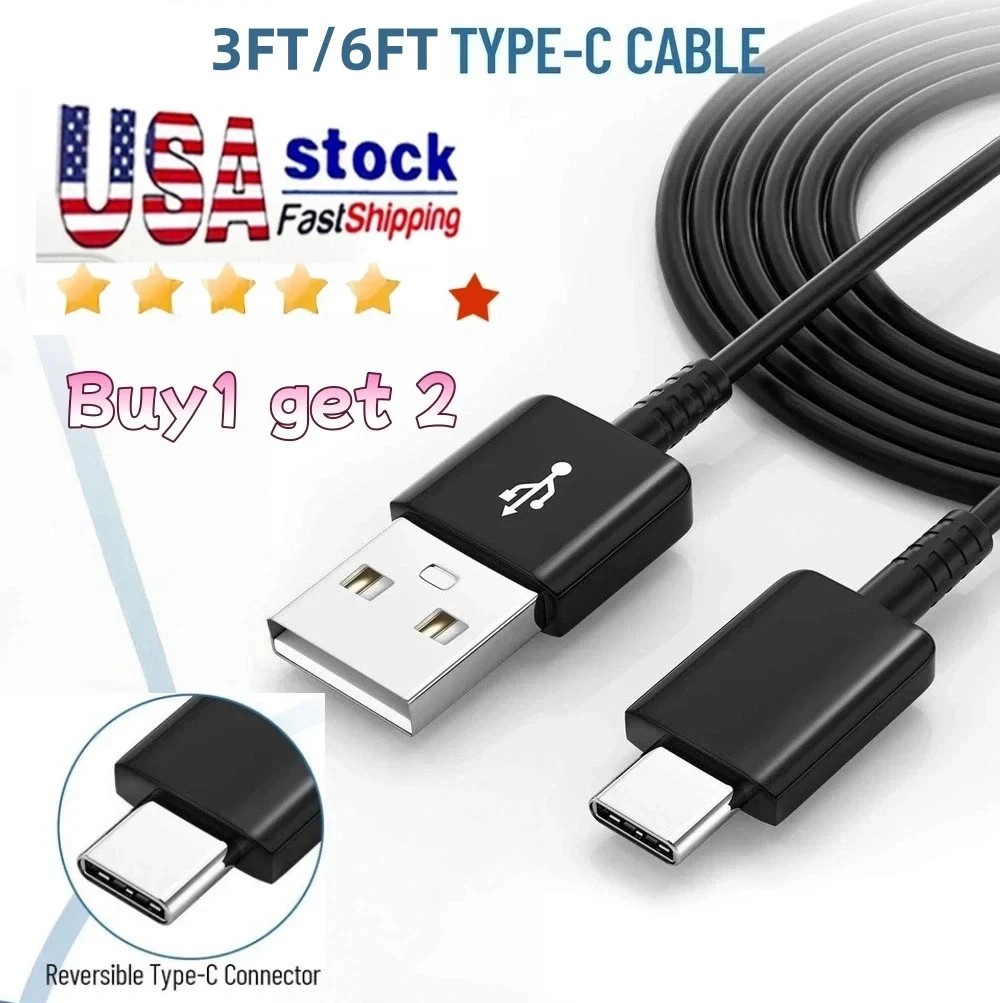 2 Pack  USB-A to Type-C Fast Charging Data SYNC Charger Cable Cord 3FT/6FT LONG