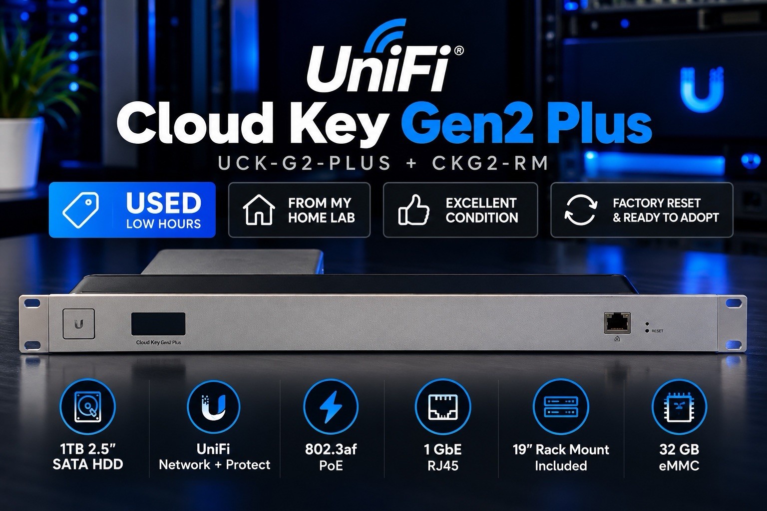 Ubiquiti UniFi Cloud Key Gen2 Plus UCK-G2-PLUS with CKG2-RM Rack Mount
