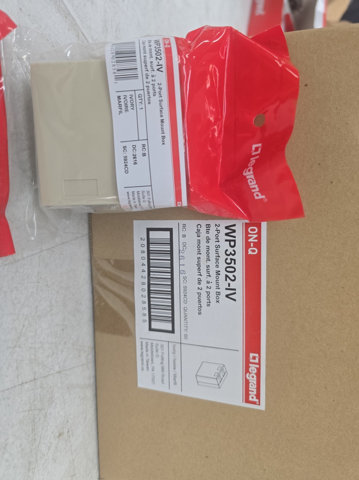 60 Ct Legrand On-q  2 Port Surface Mount Boxes  Wp3502-iv Ivory