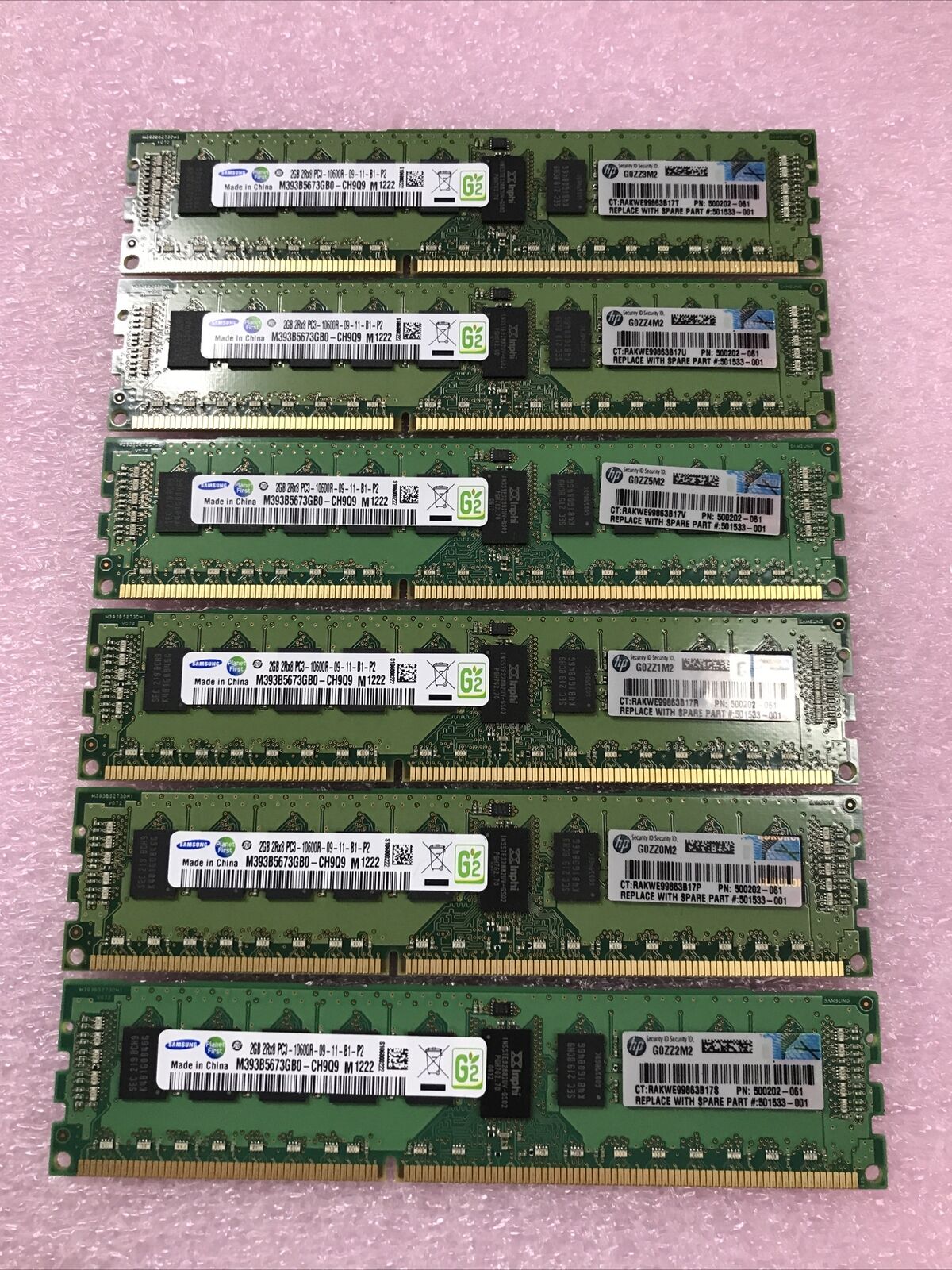 Samsung 12GB Kit 6x2GB PC3-10600R-09-11-B1-P2 RAM M393B5673GB0-CH9Q9
