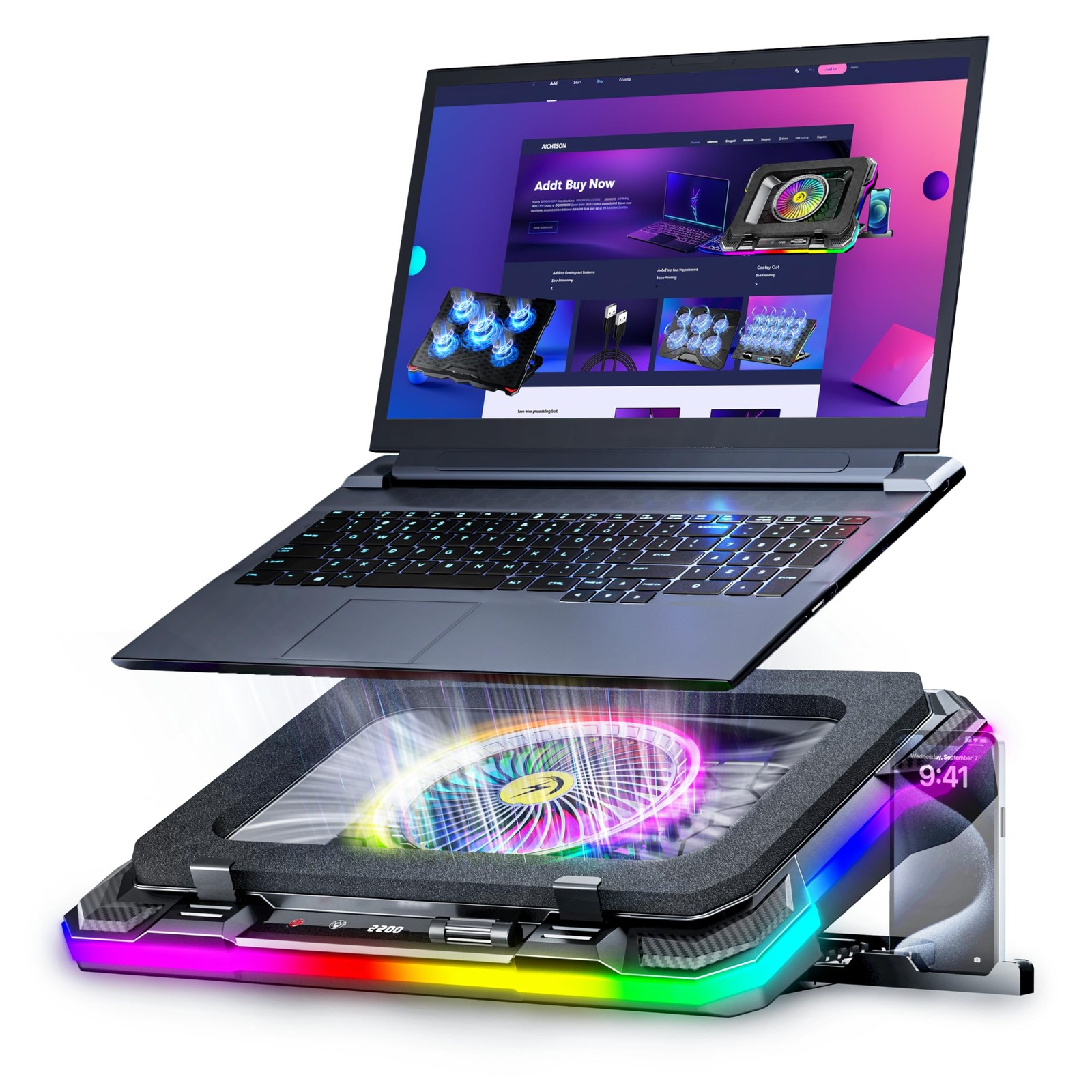 AICHESON Laptop Cooling Stand Gaming RGB Cooler for 15-19 inch Heavy 5V, 5V