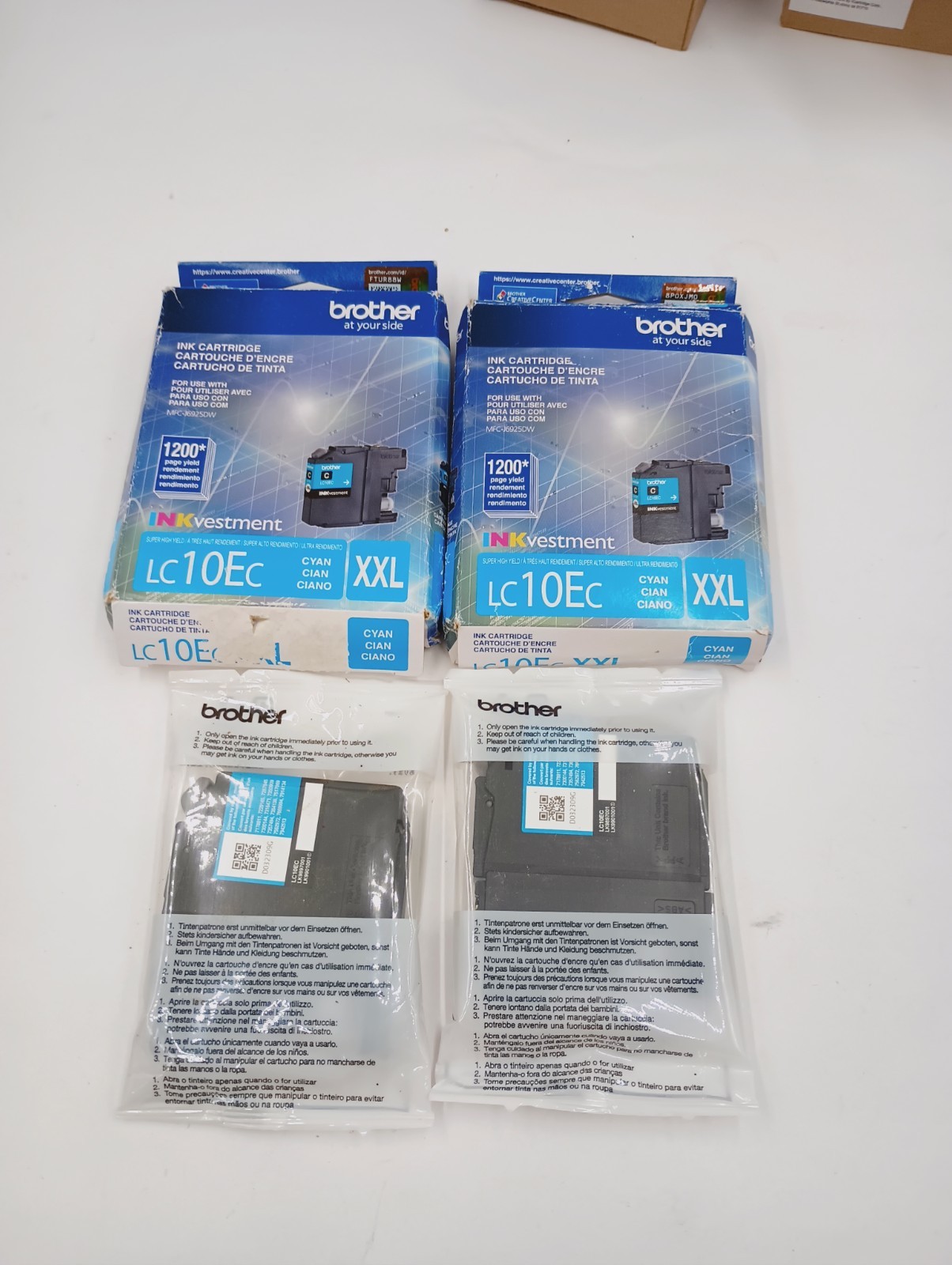 LOT OF 2 GENUINE OEM BROTHER LC10EC XXL CYAN INK CARTRIDGES NEW 