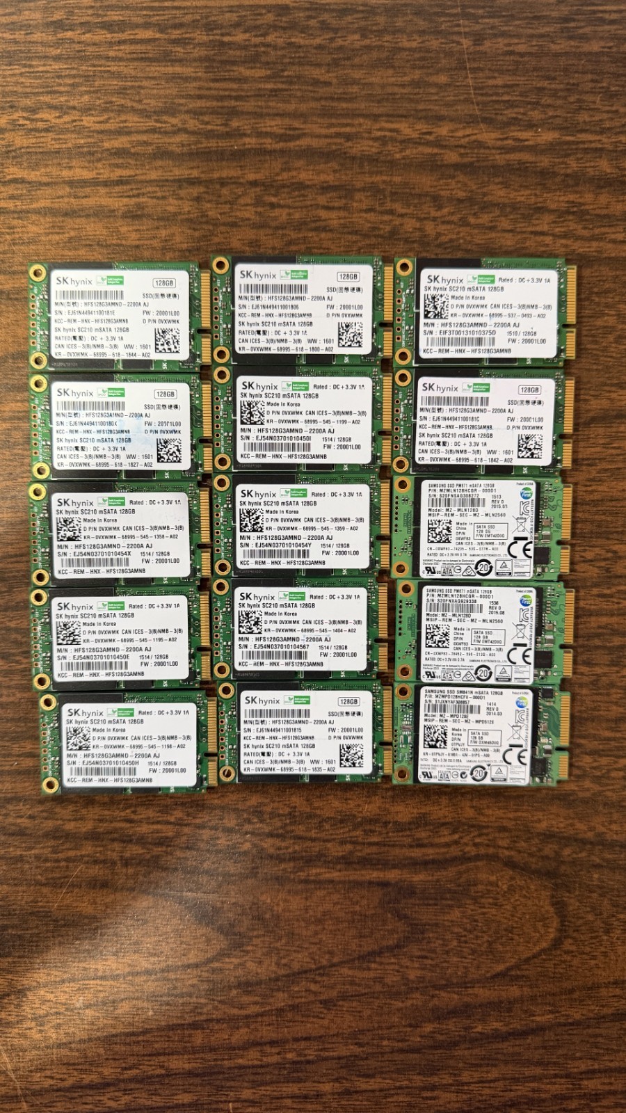 Lot of 15  Mixed SKHynix & Samsung  128GB 6Gb/s mSATA 0VXWMK 0XWF83 0TPVJY