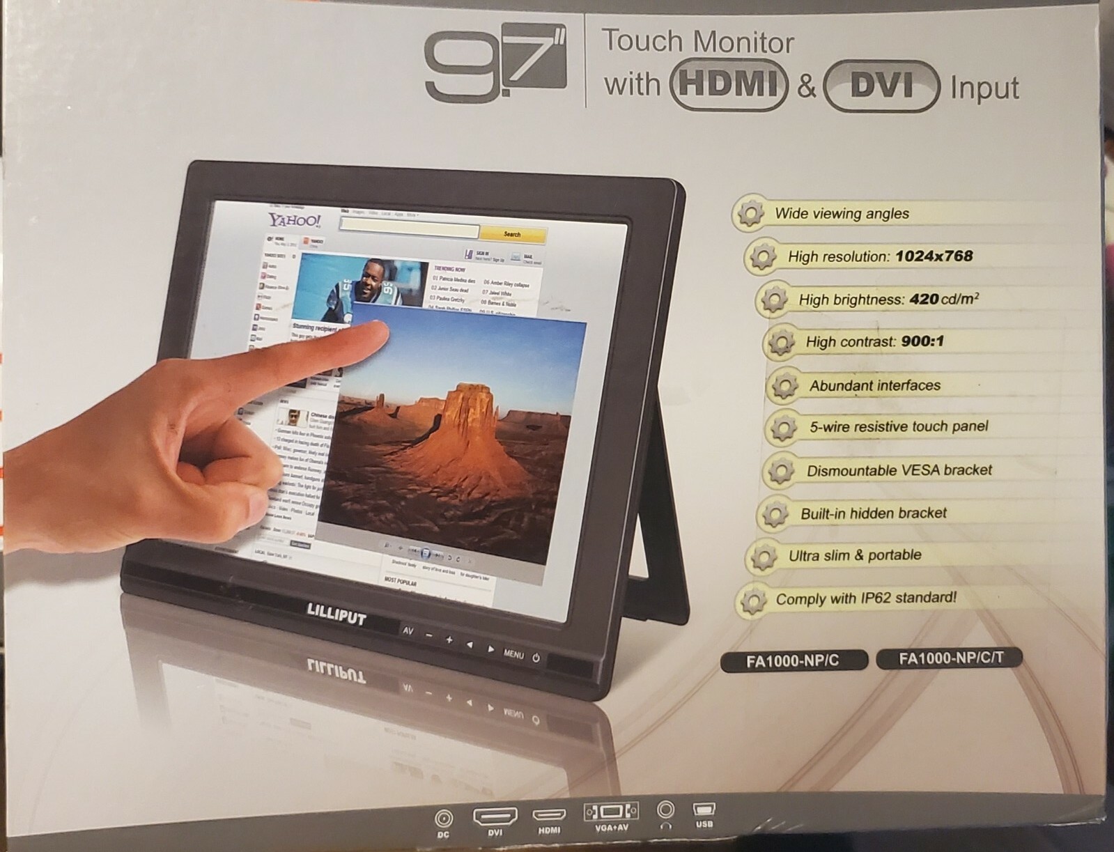 LILLIPUT TK970-NP/C/T-B 9.7" 1024X768 IPS Metal  Open Frame 5 wire Touch screen 