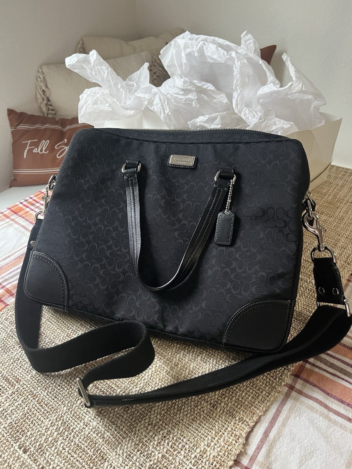 Vintage New In The Box Coach Black Leather Laptop Bag/case