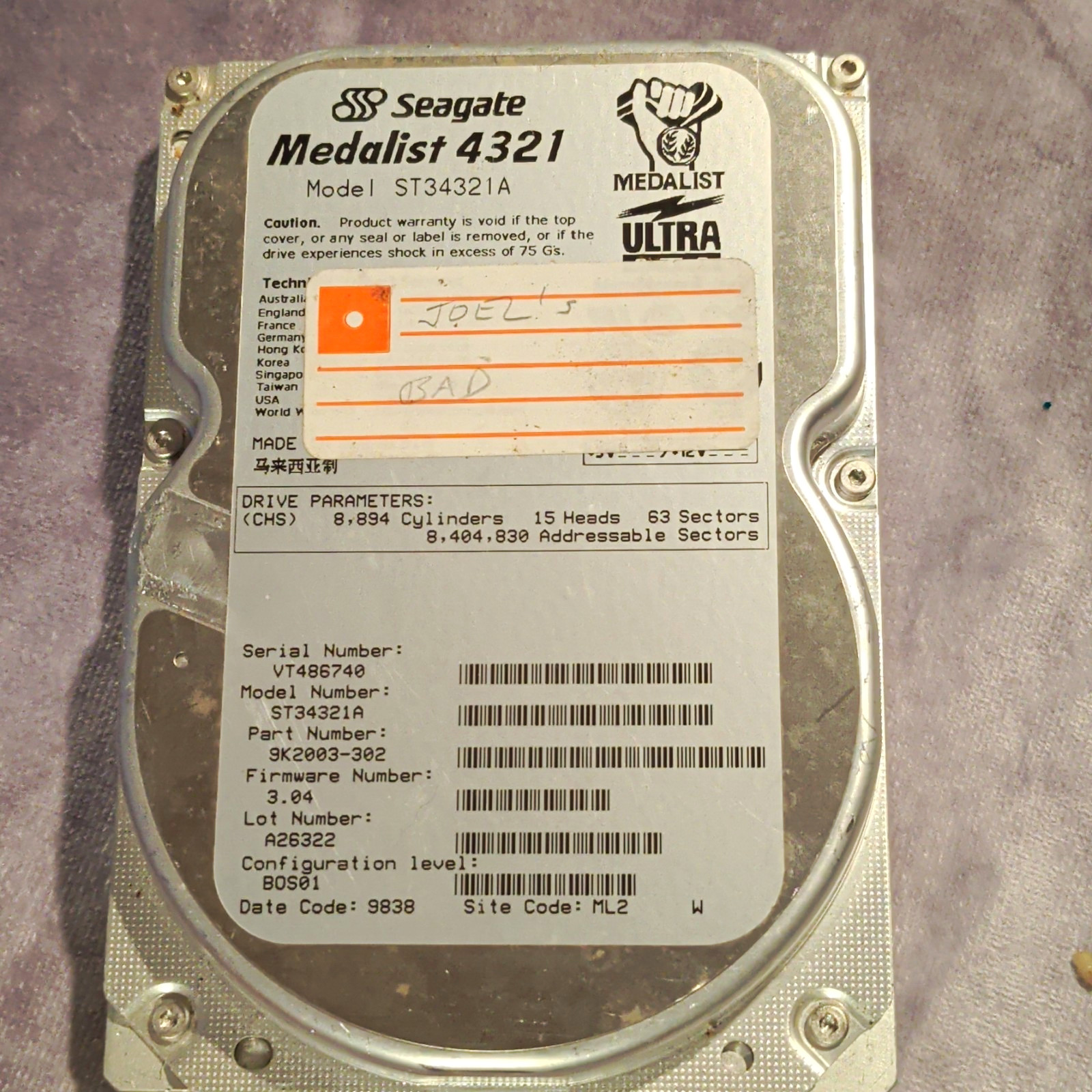 Seagate Medalist 4321 ST34321A 4.3GB 3.5" IDE Internal HDD 5400RPM 512KB