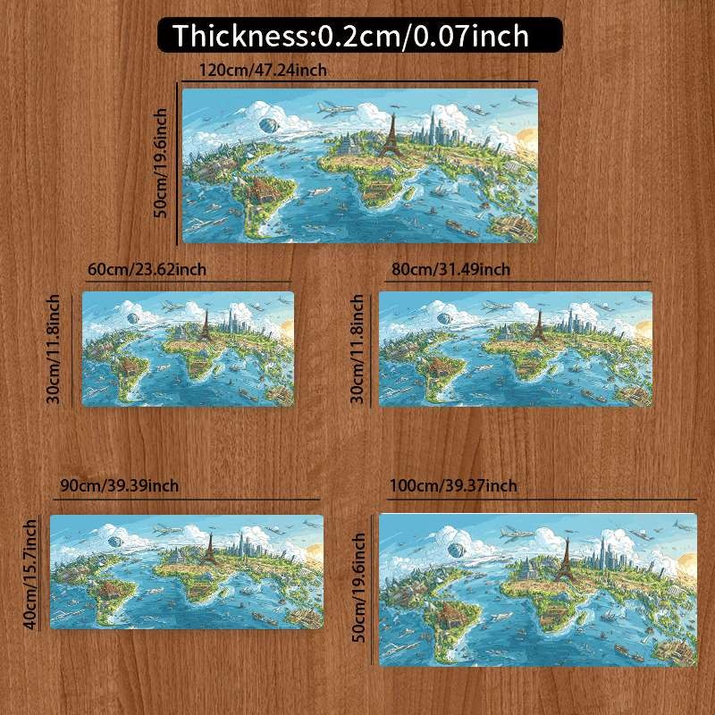 1pc(World Landmarks Map) Mouse Pad: Durable Large Non-slip Rubber Desk Mat Mul