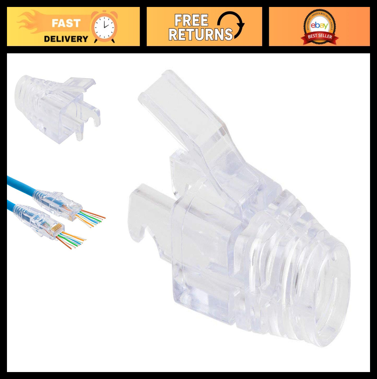 EZ-RJ45 Cat6 Strain Relief Connectors - Clear, 50 Pack for Networking Solutions