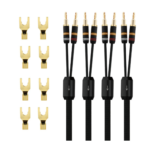 Pair HiFi Audio Speaker Cable Loudspeaker Wire W/ Banana+Y Spade Plug Connectors