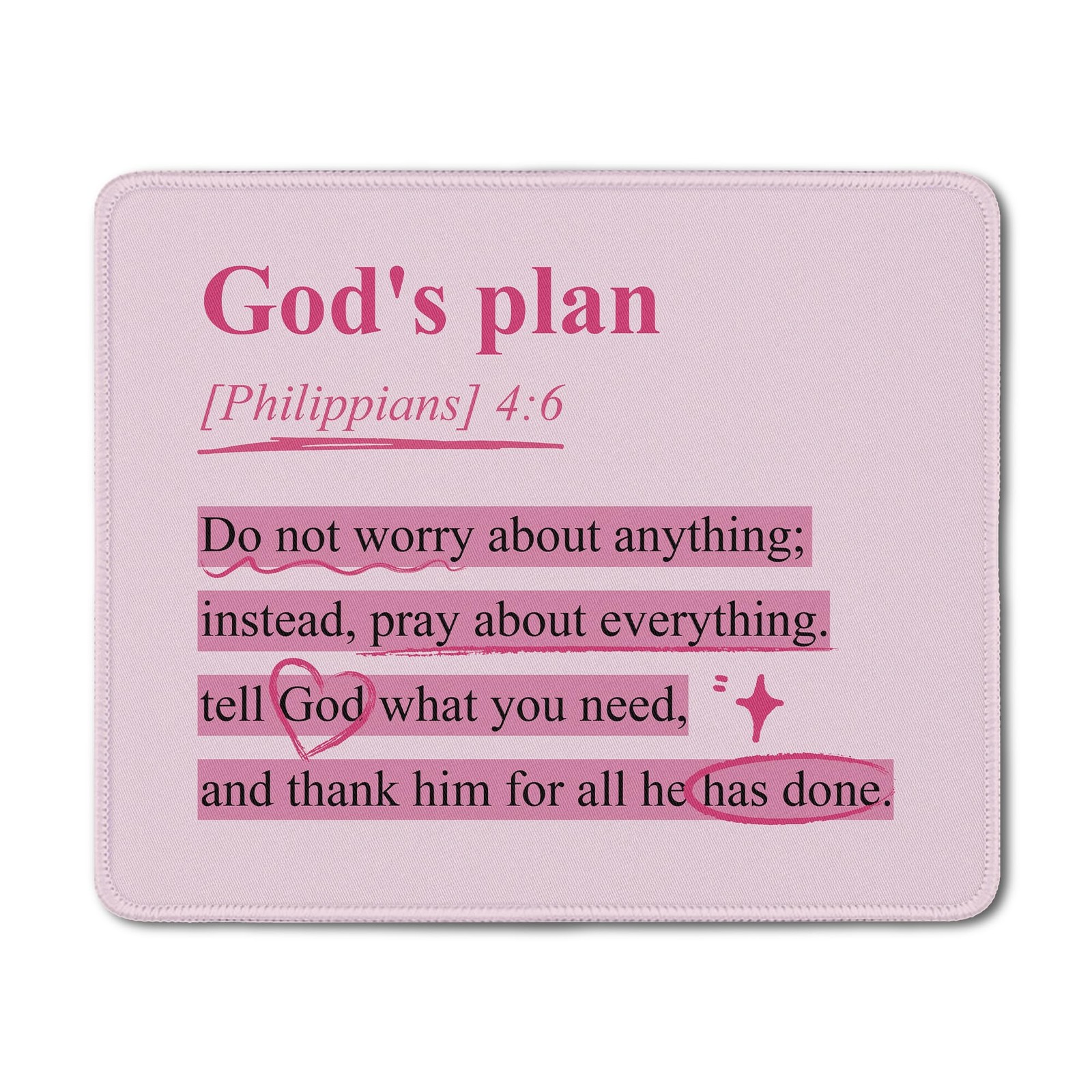 Pink Christian Mouse Pad, Philippians 4:6 God's Plan Bible Verse Mouse Pads M...