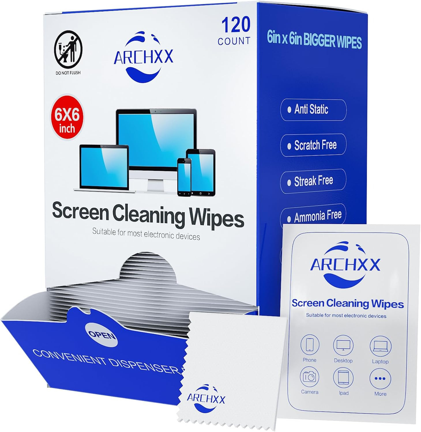 Screen Wipes for Electronics, 120 Count 6"X6" Pre-Moistened Screen