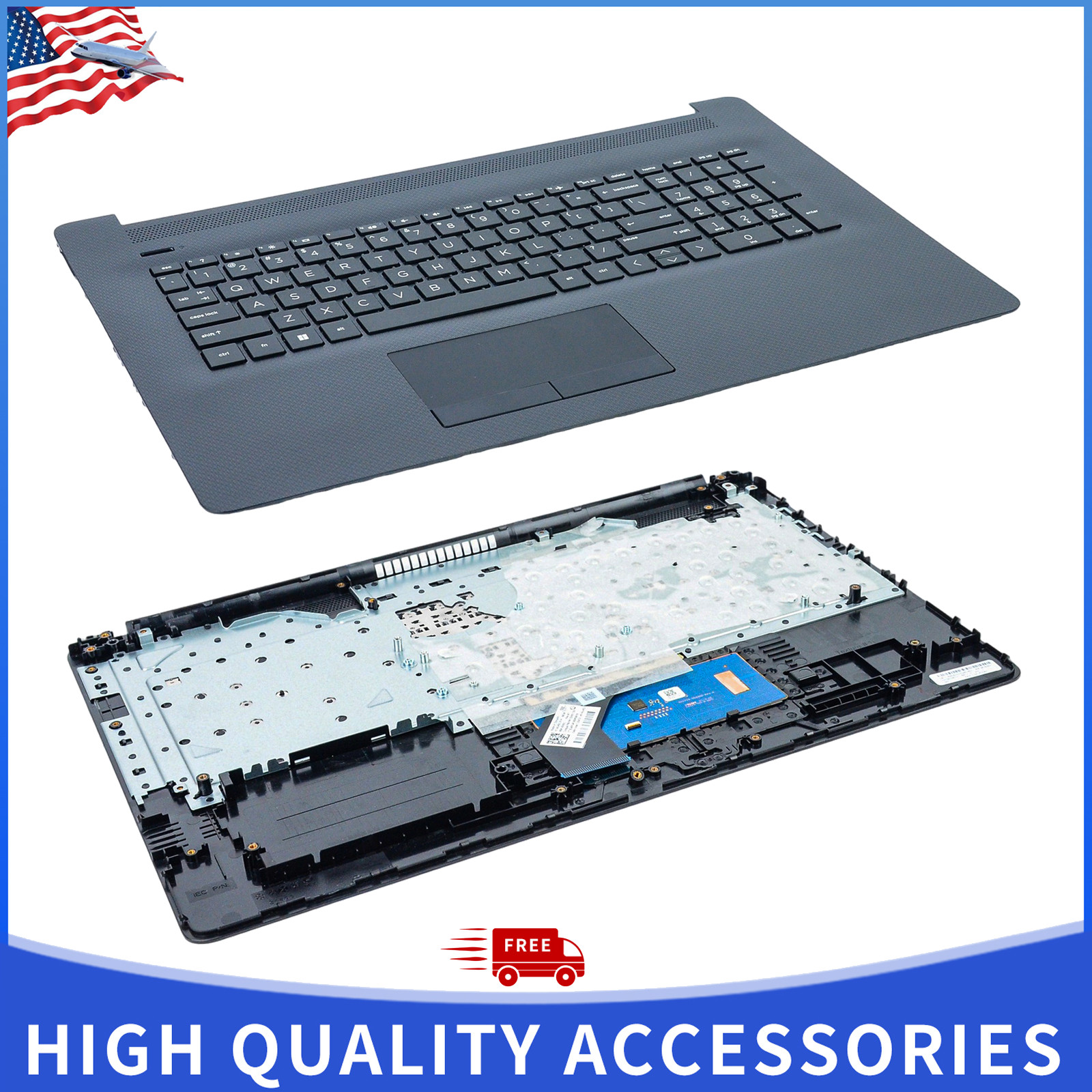 for HP 17-BY 17-CA Black Palmrest Non-Backlit US Keyboard Touchpad L22751-001