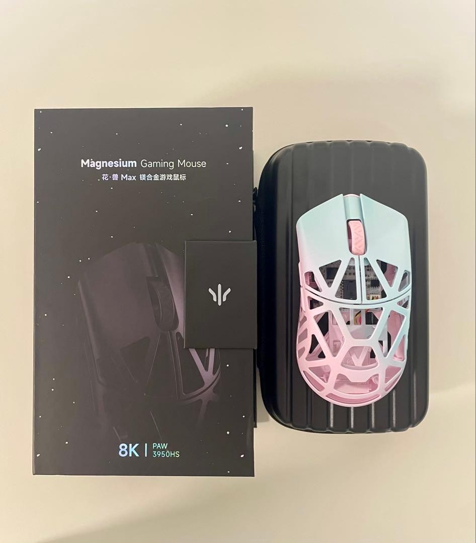 WLMOUSE Beast X Max Pink and Blue Gaming Mouse Omron Switch PAW3950HS Side Holes