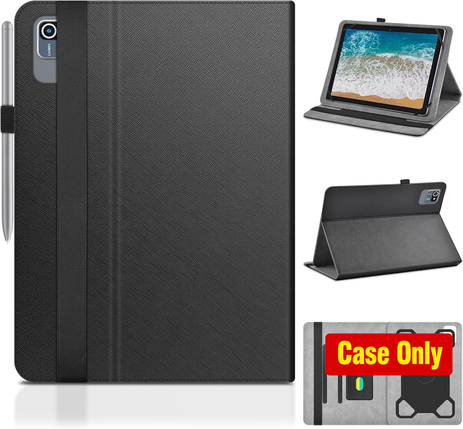 Case for 10.1 Inch Tablet, PU Leather with Rear Camera Hole, Black
