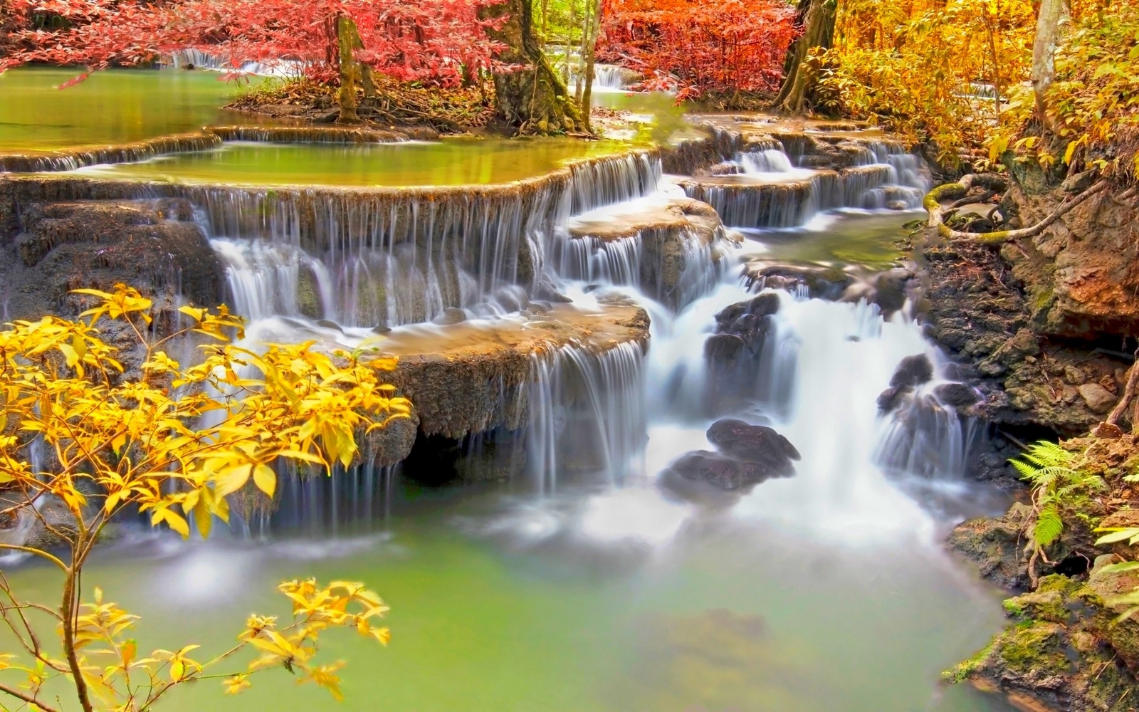 Landscape nature colorful waterfall trees fall roots Custom Gaming Mat Desk