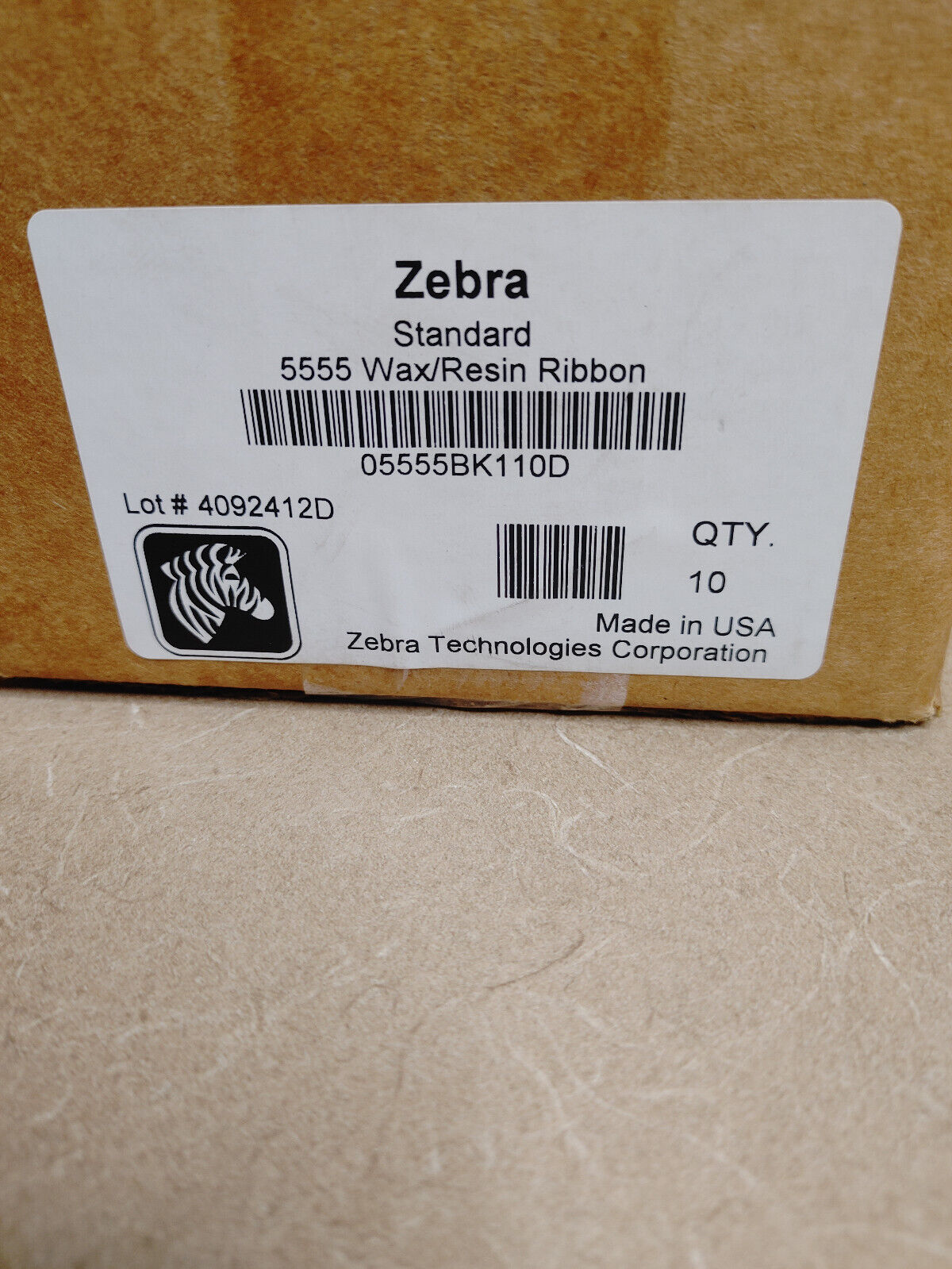 Zebra 05555BK110D Wax Resin Ribbon 4.33inx98ft 5555 Standard P4T - 10pk Box
