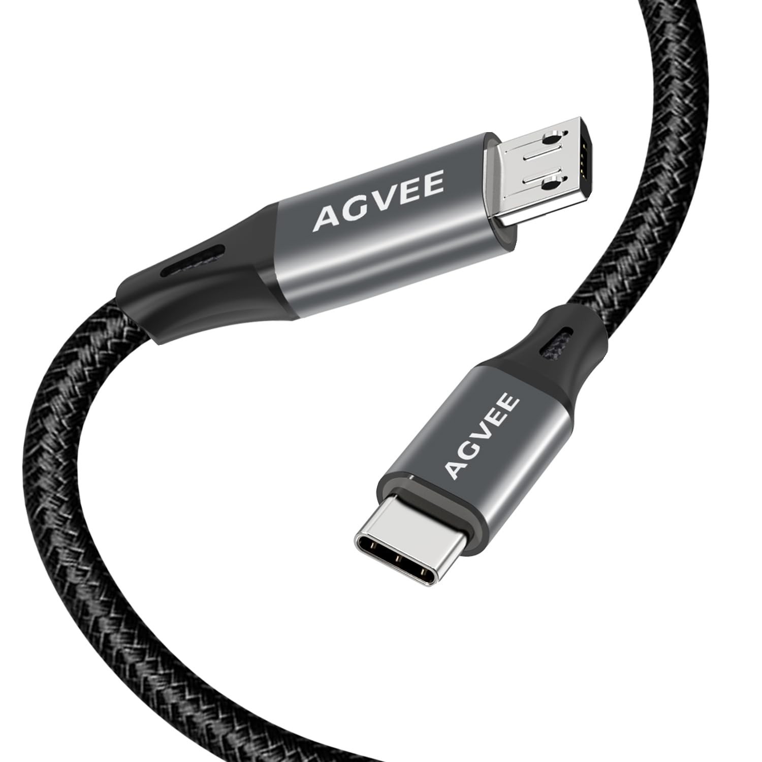 AGVEE 10ft USB-C OTG to Micro USB Cable, Braided Charger Data 10ft, Dark Gray