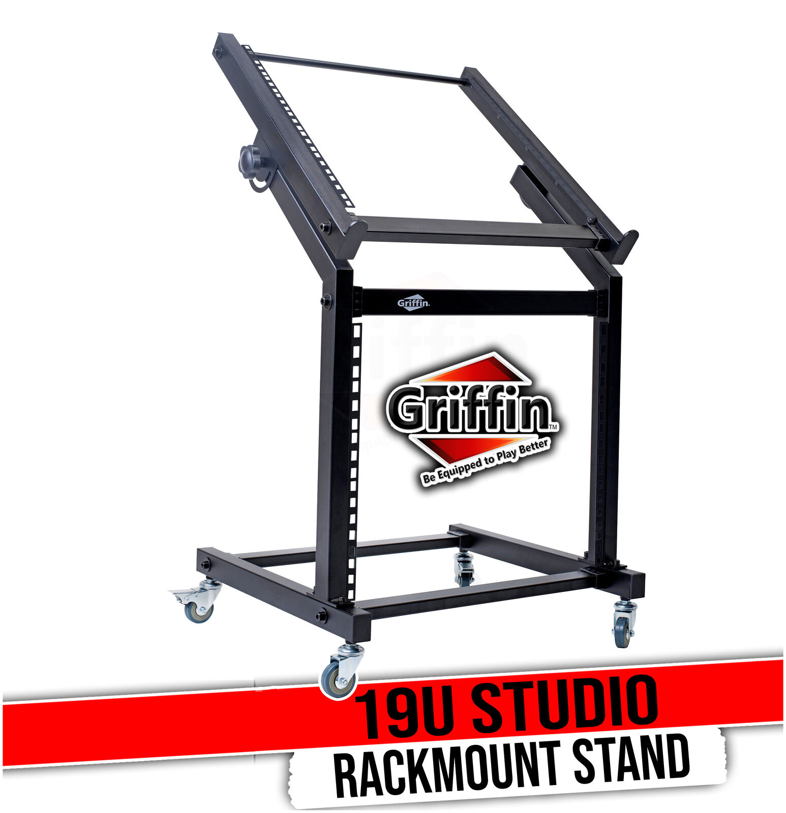 Rack Mount Rolling Stand & Adjustable Mixer Platform Rails by GRIFFIN | 19U Cart
