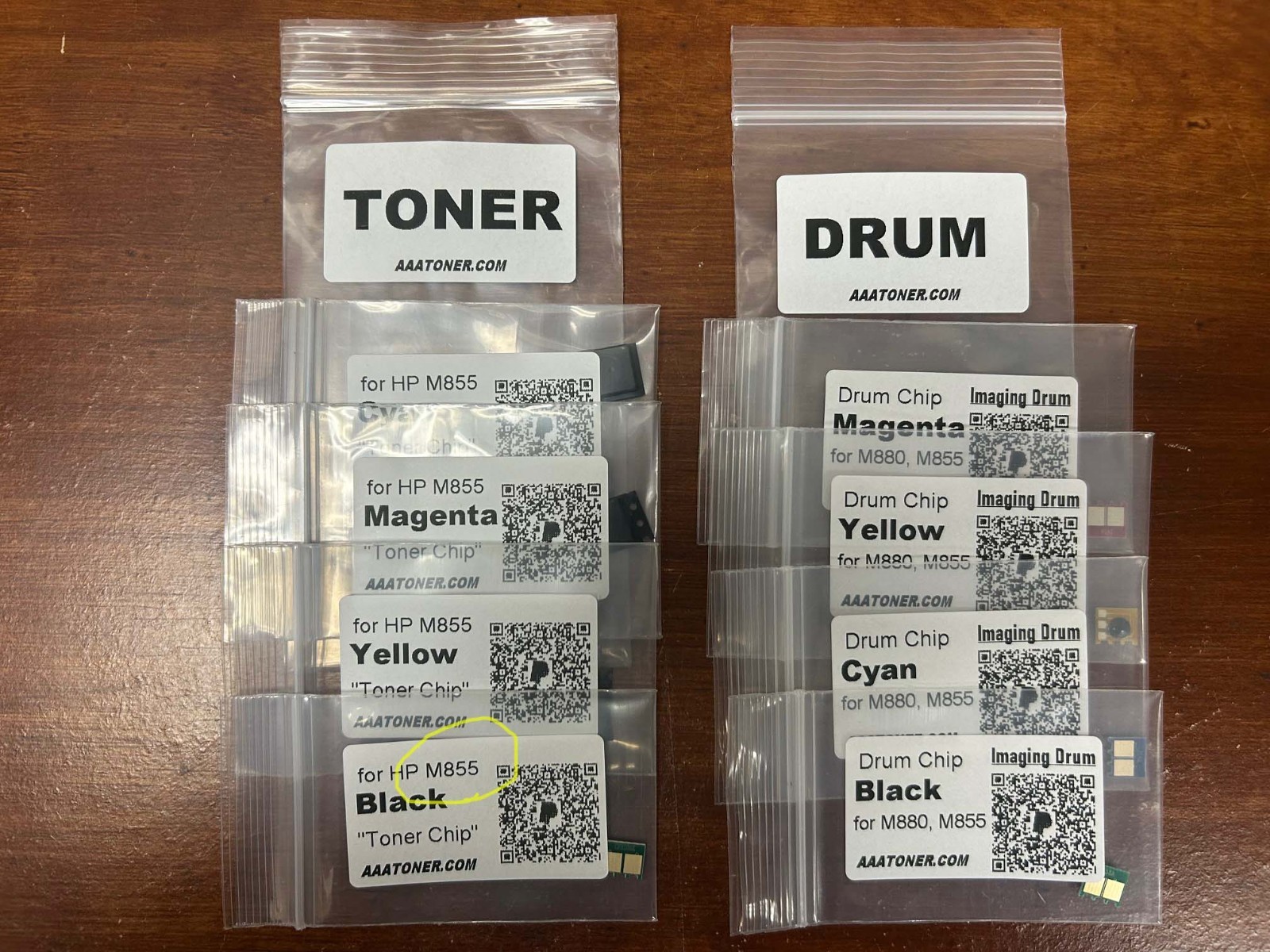 4 Toner Chips for HP Enterprise M855 + 4 Drum Chips for HP M855 Combo Refill