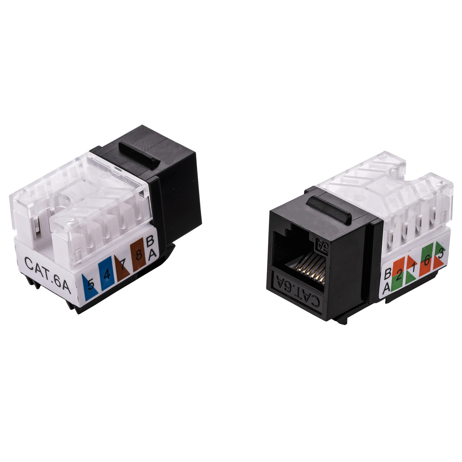 30 pcs Keystone Jack Cat6a Black 45-Degree Network 110 Punchdown 8P8C RJ45
