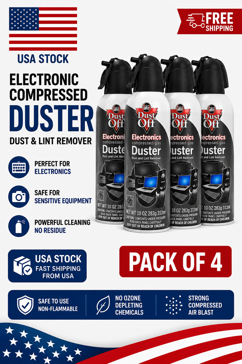 Dust-Off Falcon DPSXL Compressed Gas Electronics Duster 10 oz 4 Pack