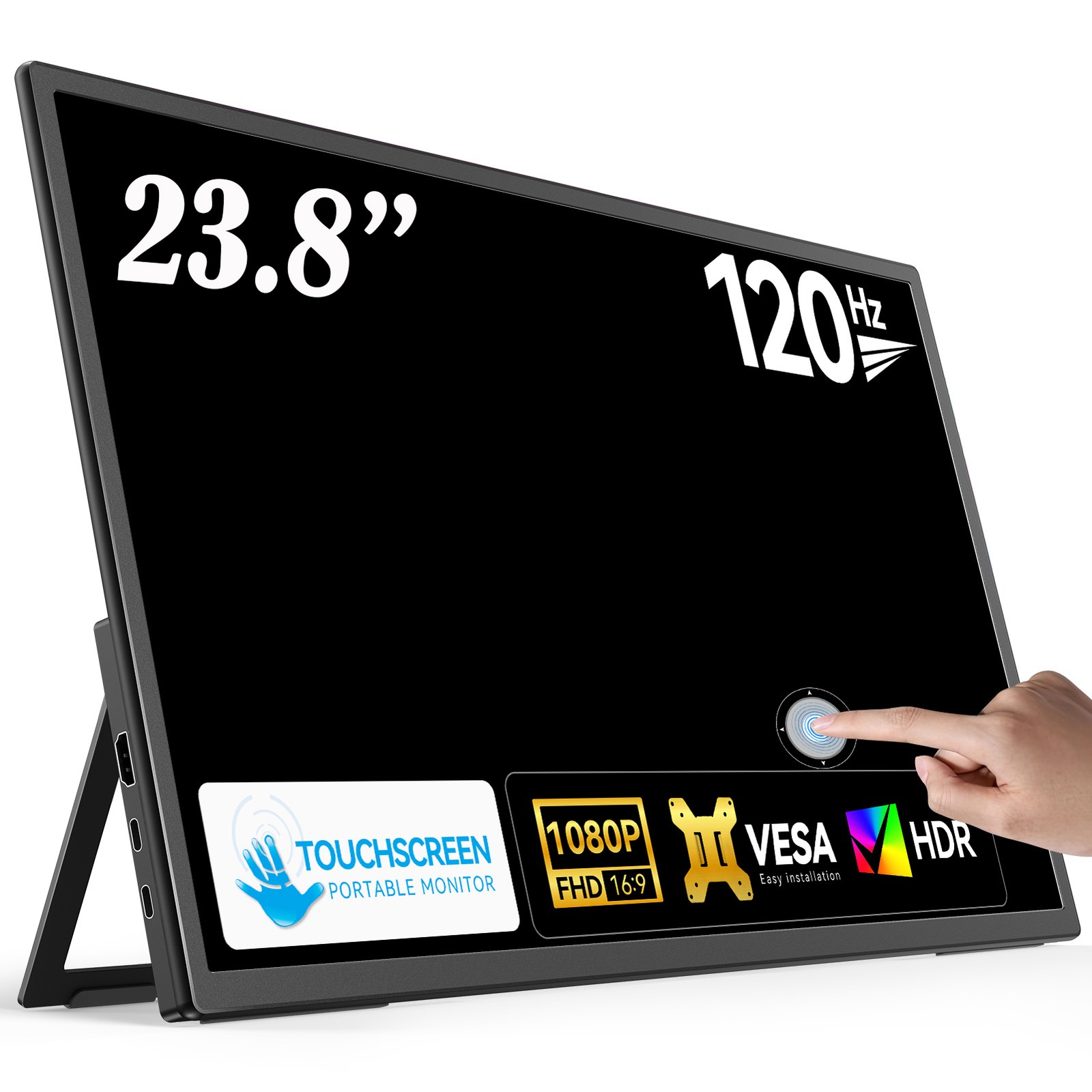 120Hz Touch Portable Monitor, 23.8 Zoll Tragbarer Mobiler IPS Bildschirm FHD HDR