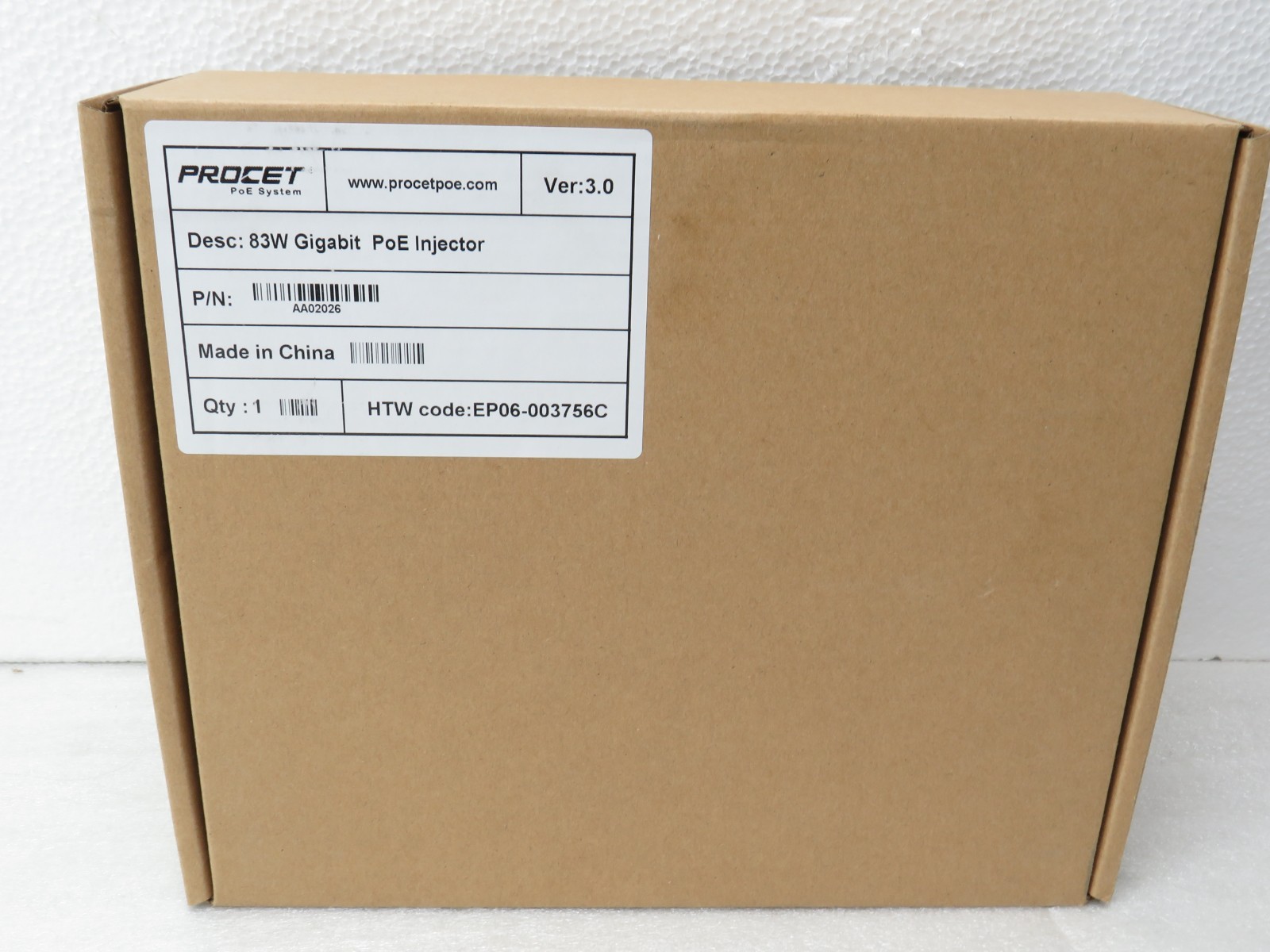 Procet AA02026 83W / 1.5A HPoE Injector, 2.5 Gigabit [CTNO]