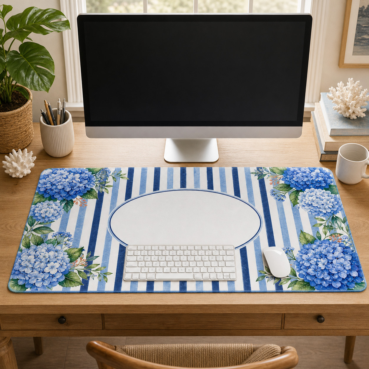 Coastal Hydrangea Personalizable Gaming Mouse Pad Desk Mat 36x18