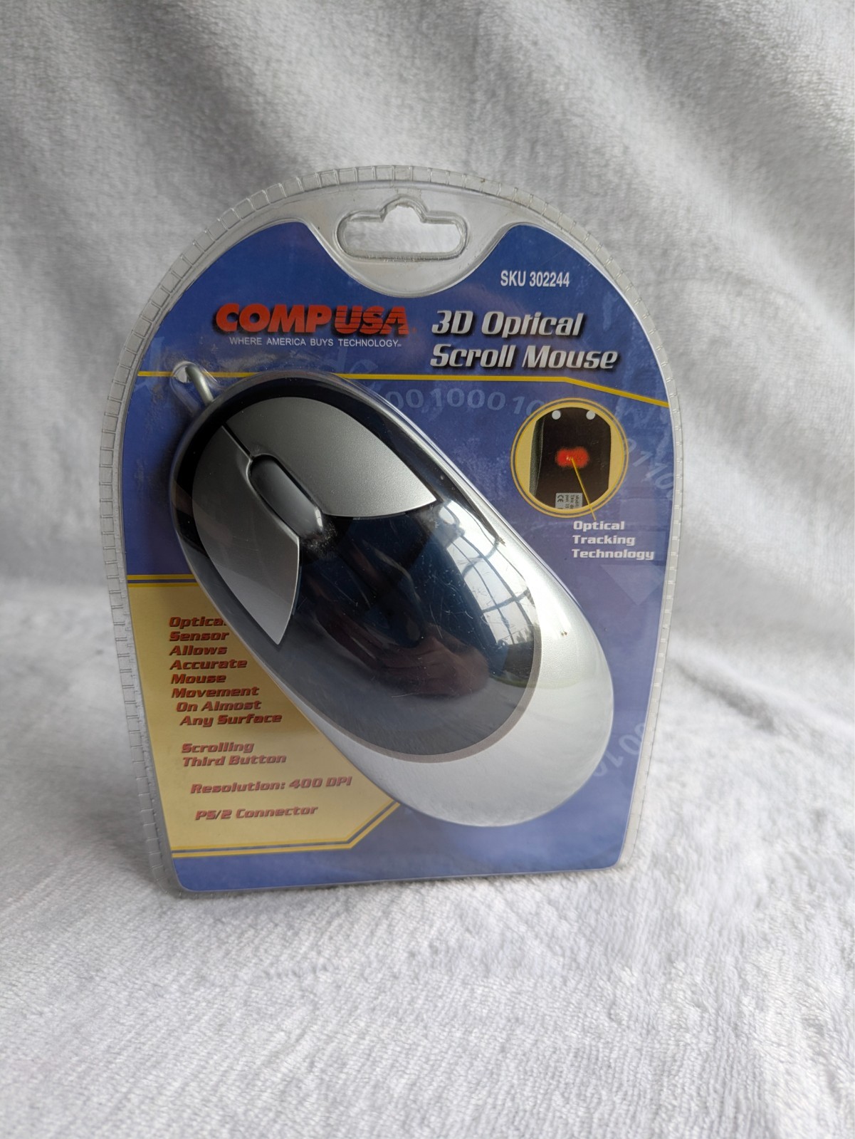 CompUSA 3D Optical Scroll Mouse PS/2 Vintage Retro PC 90s New Sealed