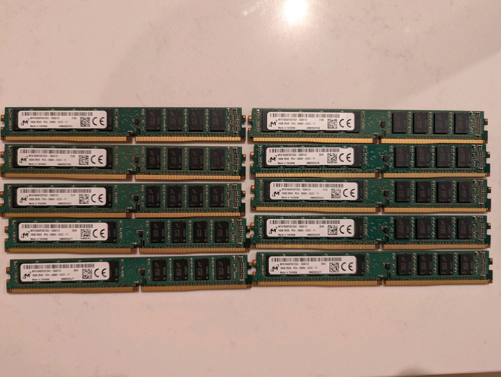 Lot of 10 Micron 16GB (1x16GB) DDR4-2666V Low Profile Server RAM