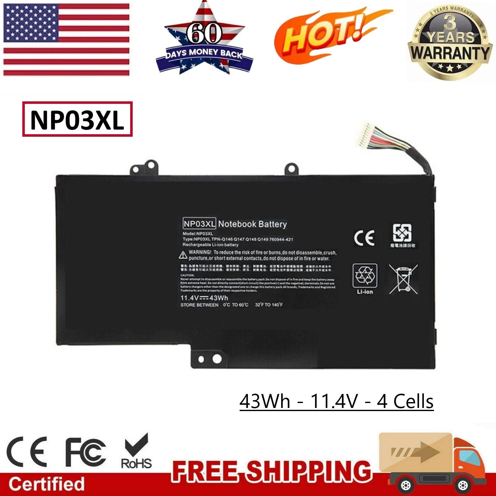 ✅NP03XL Battery For HP Pavilion X360 13-A010DX 15-U010DX 15-U337CL HSTNN-LB6L