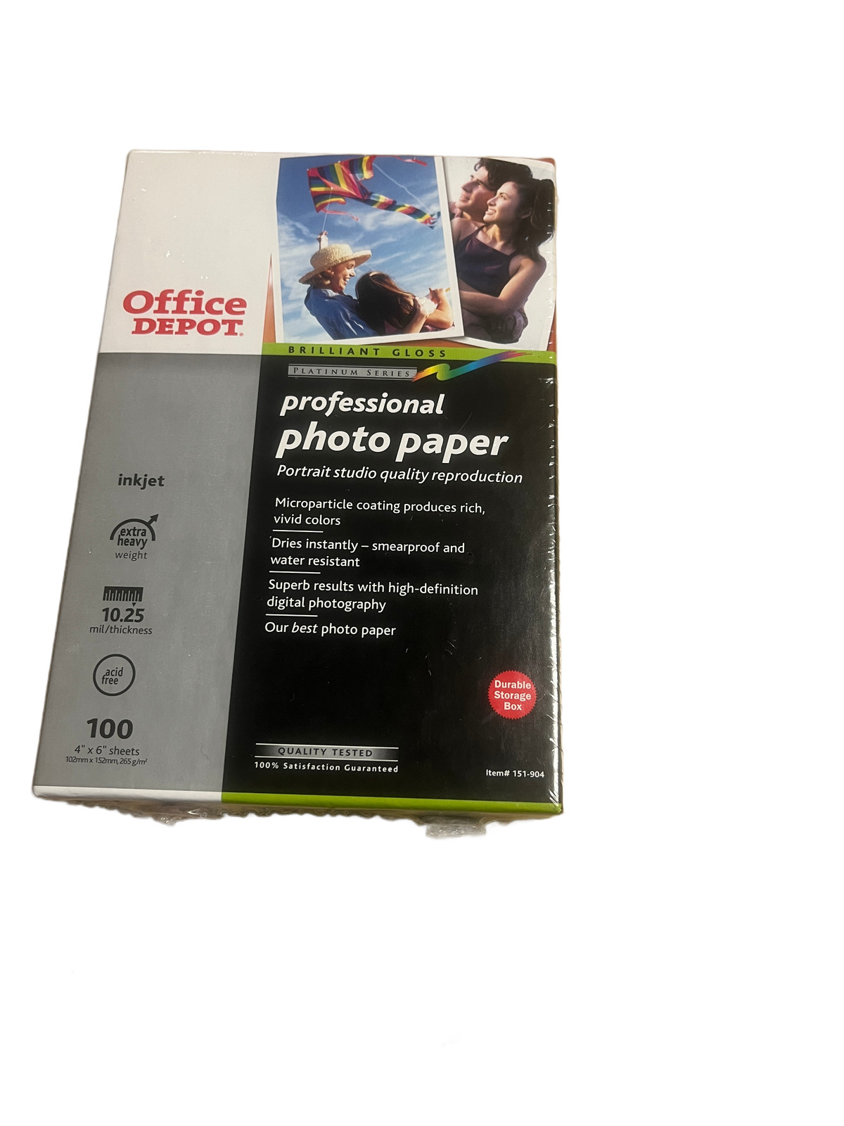 Office Depot Brilliant Gloss Platinum Professional Photo Paper Inkjet 4x6 100