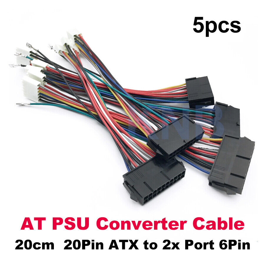 20Pin ATX to 2x Port 6Pin AT PSU Converter Power Cable Cord For 286 386 486 586