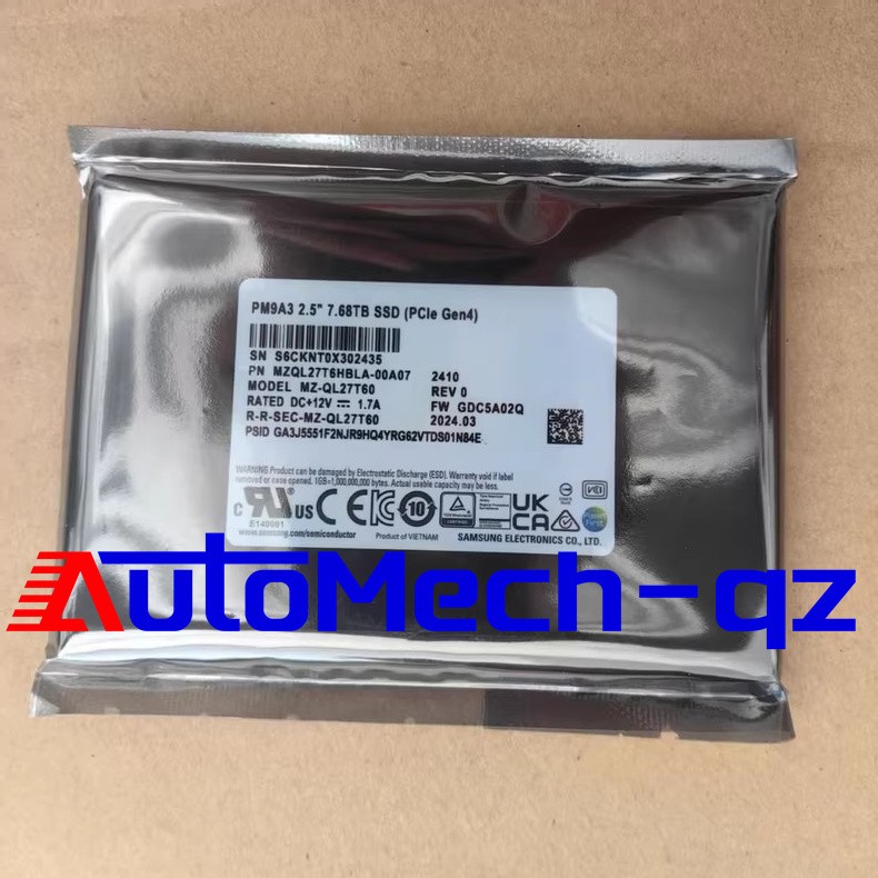 Duty-free 1PCS NEW PM9A3 7.68TB SSD U.2 NVME MZ-QL7T60 PCIE MZQL27T6HBLA-00A07
