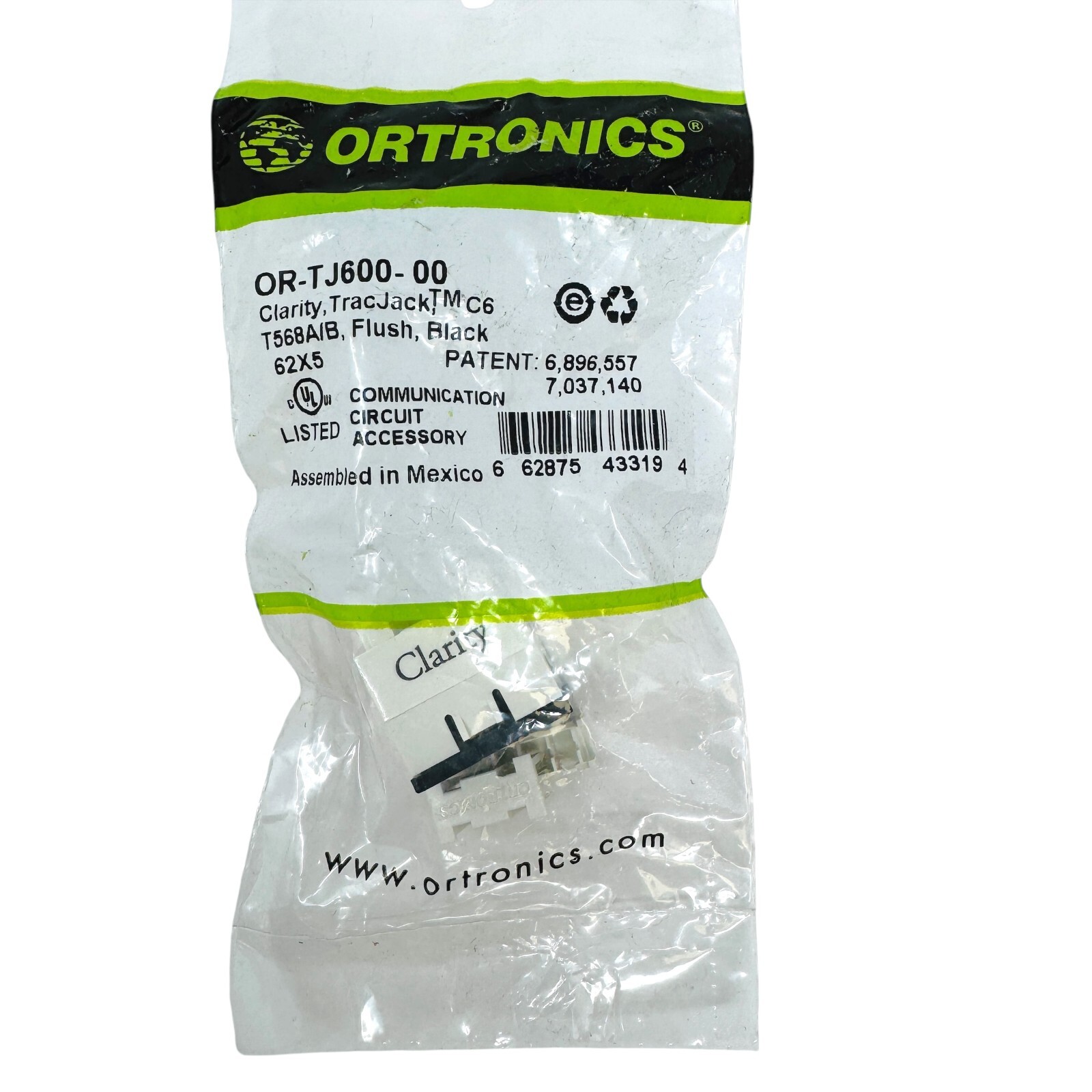 Ortronics OR-TJ600-00 Clarity TracJack Cat6 Jack T568A/B