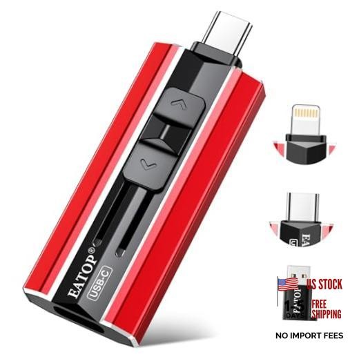 Dual Interface Flash Drive, No App Required, Portable USB 512GB Bright Red