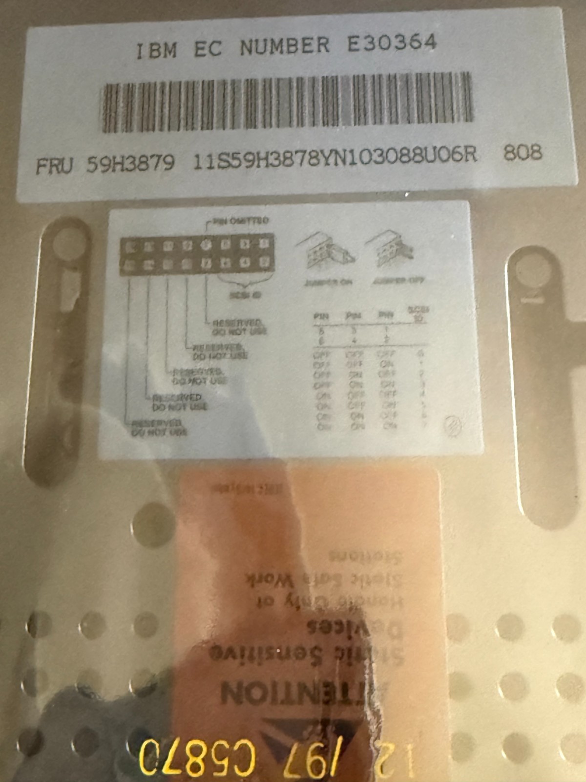 IBM FRU-59H3879 DDS3 12/24GB INTERNAL SCSI 50 PIN TAPE DRIVE
