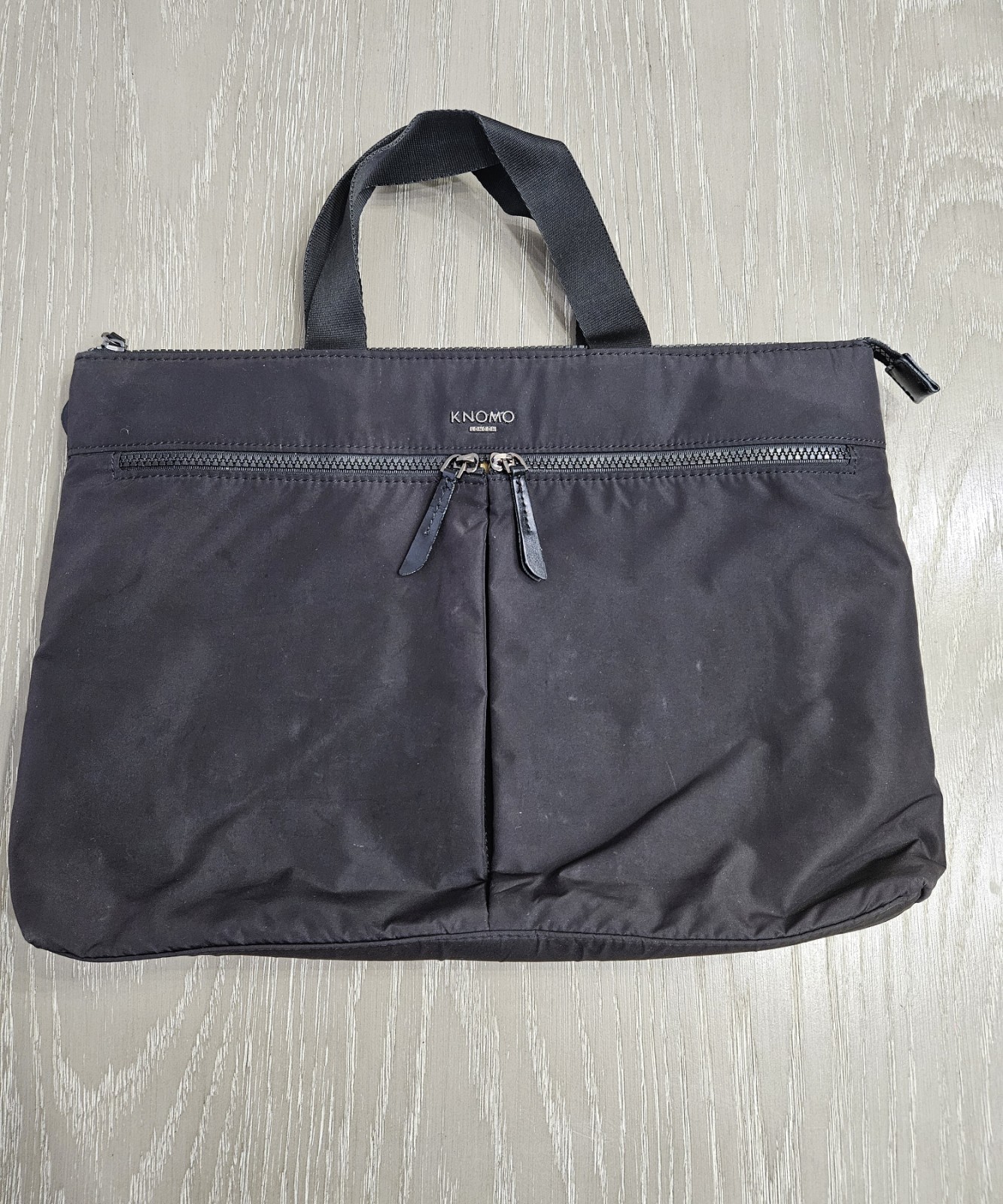 KNOMO Hanover 14" Laptop Bag Briefcase Black Silver Nylon RFID Water Resist.