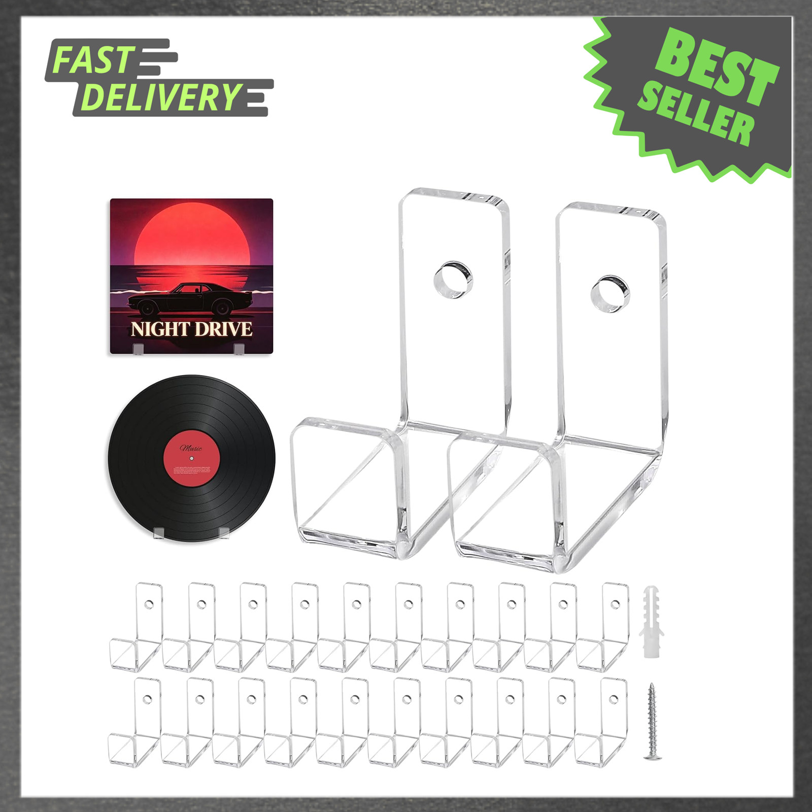 Vinyl Record Wall Mount Clear Acrylic Display Shelves 20 Pcs Floating LP Album