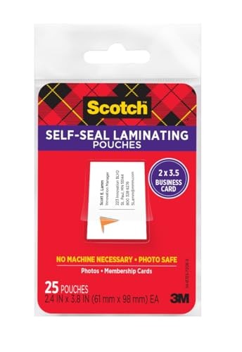 Scotch LS851G Self-Sealing Laminating Pouches, 9.5 mil, 2 7/16 x 3 7/8, Business