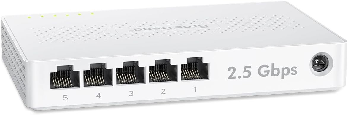 BrosTrend 5 Port 2.5GB Unmanaged Ethernet Network Switch Fanless Plug & Play