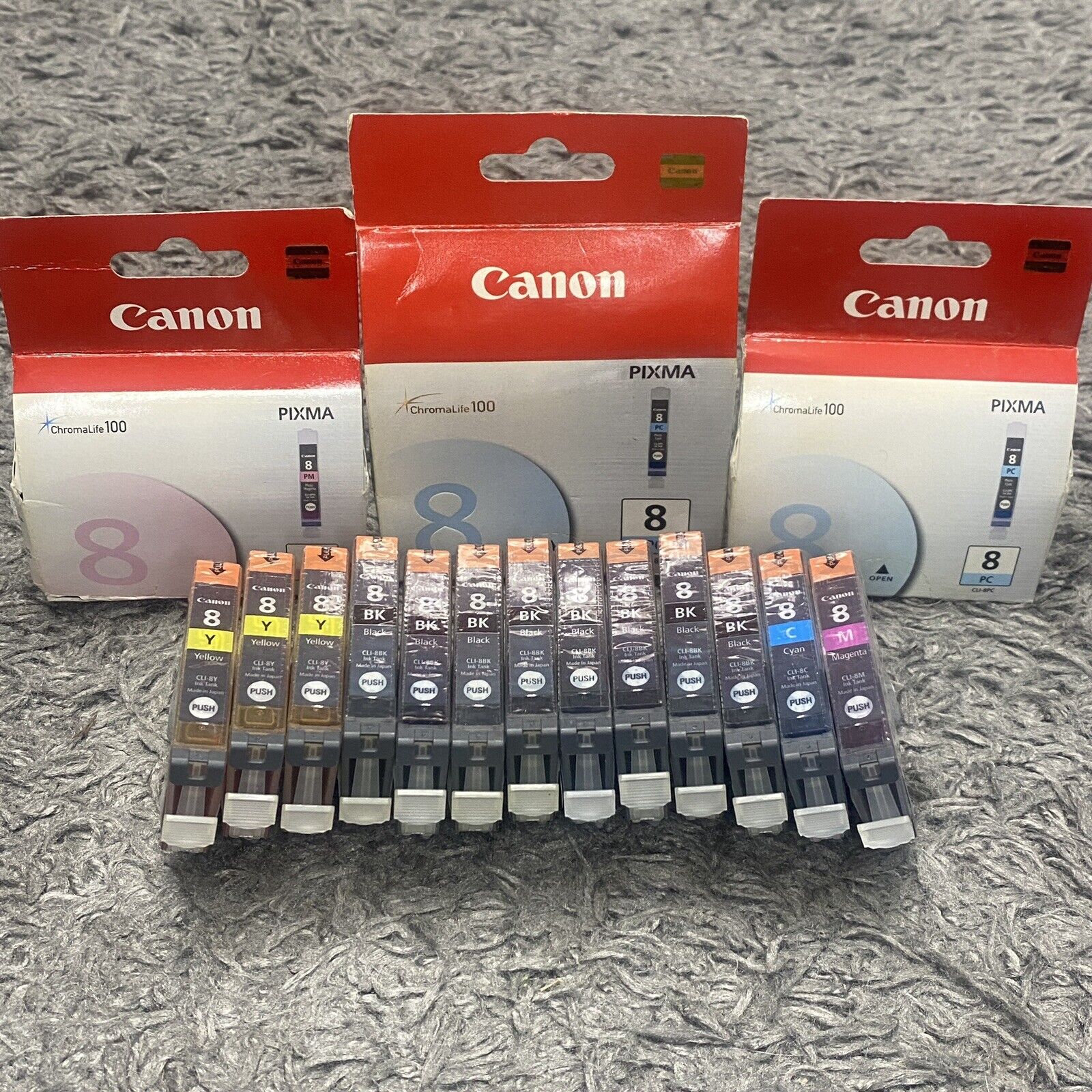 Canon Pixma Ink Cartridge Lot CLI-8 Y Yellow BK Black C Cyan PM Photo M Magenta