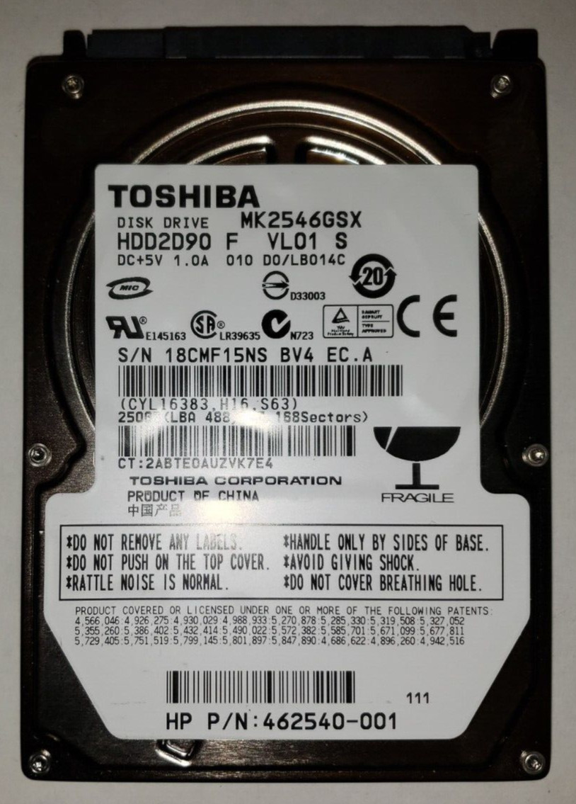 MK2546GSX GENUINE TOSHIBA HARD DRIVE 250GB 5400RPM SATA