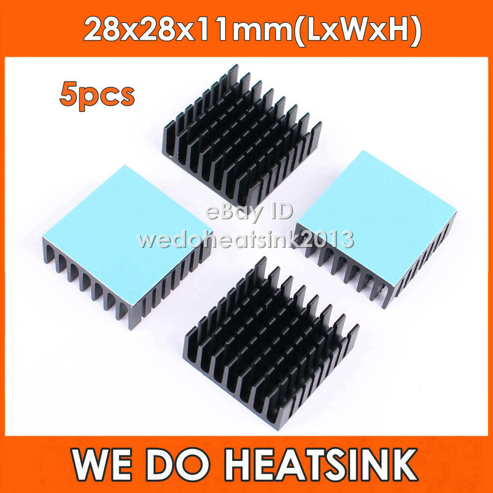 5Pcs 28x28x11mm Heat Sink Cooler Black Anodized For CPU IC BGA CHIP With Pads