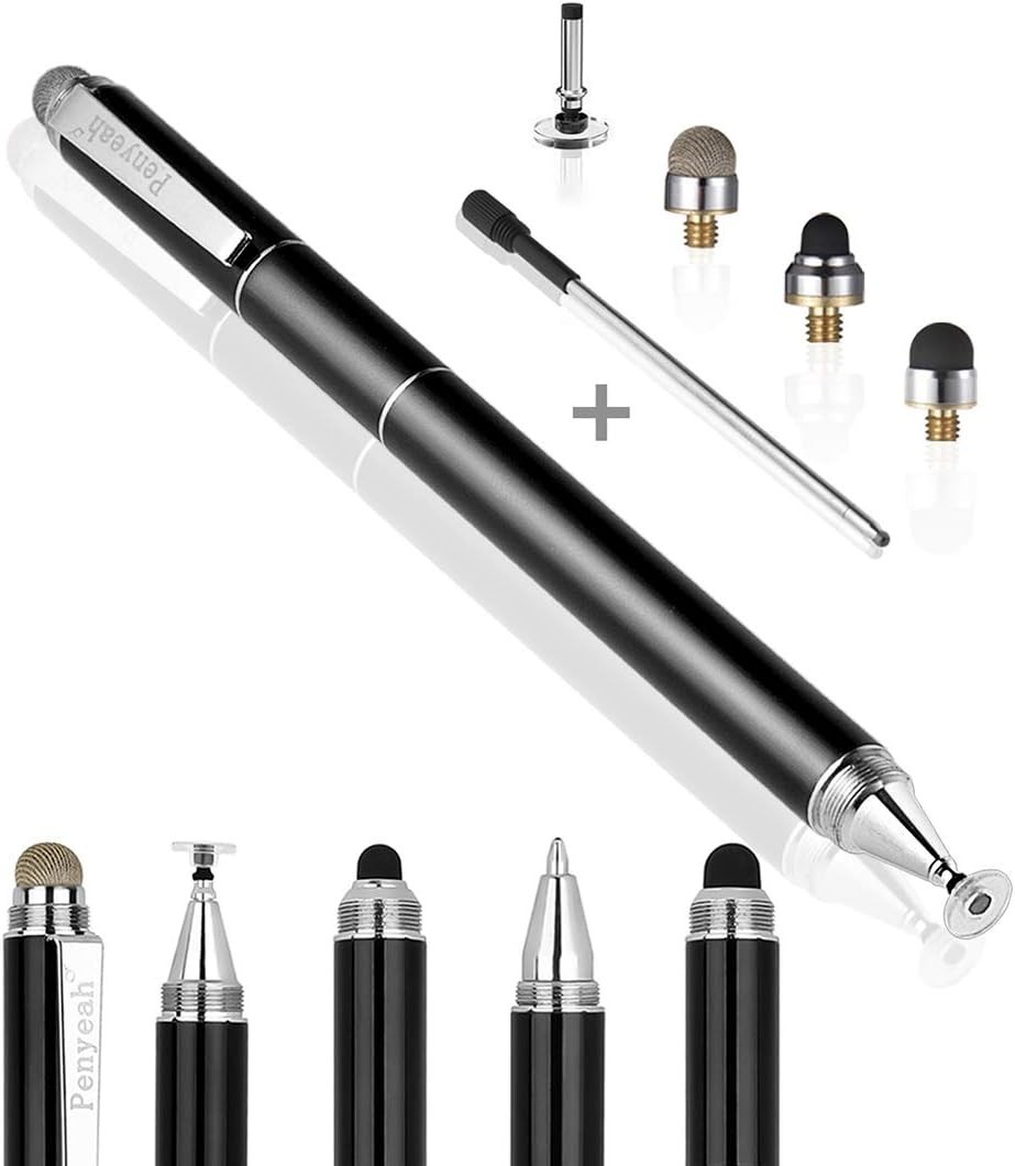 4 In 1 Universal Stylus Pen For Touchscreens With Replaceable Tips And Ballpoint
