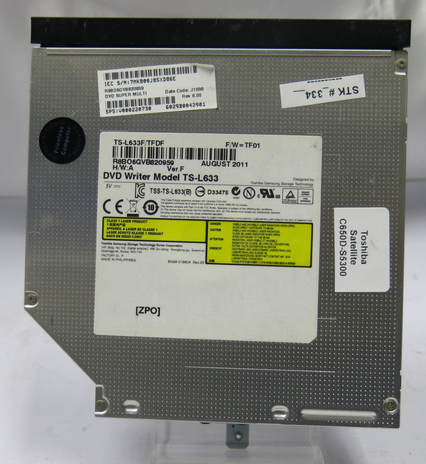 Toshiba Satellite C650D-S5300 SUPER MULTI DVD Writer SPS:V000220730 - Tested