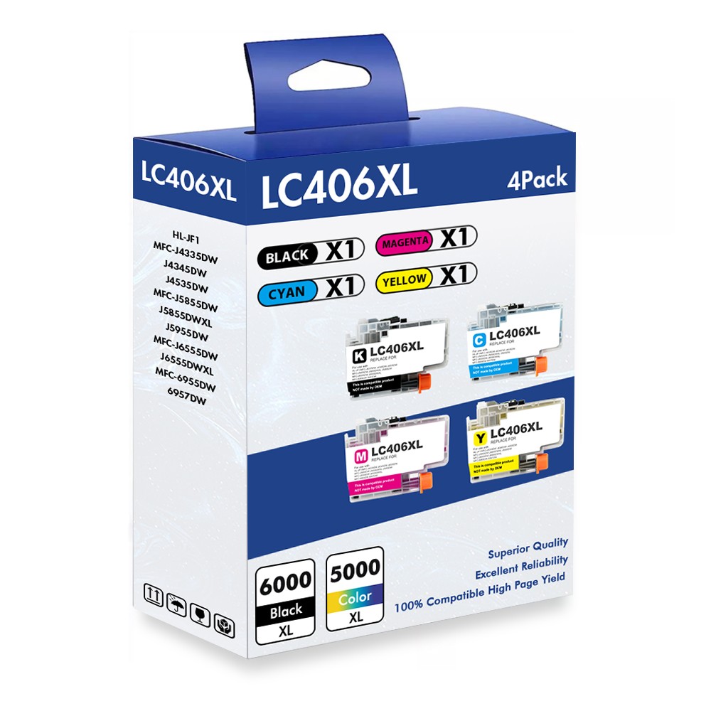 4 Pack Compatible LC-406 LC406 Extra Capacity Ink Cartridge for Brother Printer